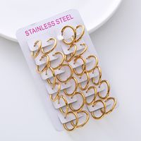 12 Pairs Simple Style Circle Plating Stainless Steel 18k Gold Plated Earrings sku image 3