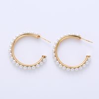 1 Pair Fashion Round Stainless Steel Inlay Pearl Earrings sku image 9