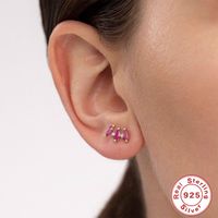1 Pair Simple Style Geometric Sterling Silver Plating Zircon Ear Studs main image 3