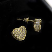 1 Pair Lady Heart Shape Copper Inlay Zircon Ear Studs sku image 4