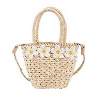 Women's Medium Summer Straw Solid Color Vacation Flowers Bucket String Bucket Bag main image 3