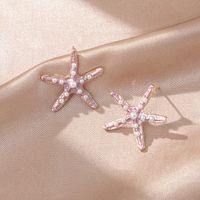 1 Pair Simple Style Starfish Alloy Inlay Pearl Women's Earrings sku image 2