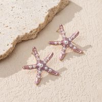 1 Pair Simple Style Starfish Alloy Inlay Pearl Women's Earrings main image 2