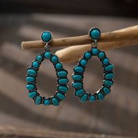 1 Pair Fashion Water Droplets Alloy Metal Plating Hollow Out Inlay Turquoise Women's Drop Earrings main image 3
