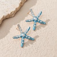 1 Pair Simple Style Starfish Alloy Inlay Pearl Women's Earrings main image 1
