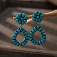 1 Pair Fashion Water Droplets Alloy Metal Plating Hollow Out Inlay Turquoise Women's Drop Earrings sku image 2