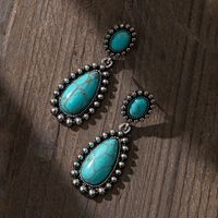 1 Pair Fashion Water Droplets Alloy Metal Plating Hollow Out Inlay Turquoise Women's Drop Earrings main image 2