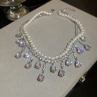 1 Piece Baroque Style Water Droplets Rhinestone Pearl Inlay Zircon Women's Layered Necklaces main image 2