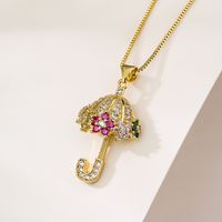 1 Piece Fashion Tortoise Umbrella Copper Plating Hollow Out Inlay Zircon Pendant Necklace main image 4