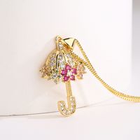 1 Piece Fashion Tortoise Umbrella Copper Plating Hollow Out Inlay Zircon Pendant Necklace main image 2