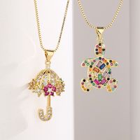 1 Piece Fashion Tortoise Umbrella Copper Plating Hollow Out Inlay Zircon Pendant Necklace main image 1