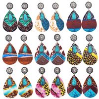 1 Pair Fashion Color Block Water Droplets Pu Leather Alloy Patchwork Turquoise Women's Chandelier Earrings main image 1