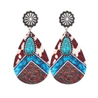 1 Pair Fashion Color Block Water Droplets Pu Leather Alloy Patchwork Turquoise Women's Chandelier Earrings sku image 5