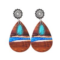 1 Pair Fashion Color Block Water Droplets Pu Leather Alloy Patchwork Turquoise Women's Chandelier Earrings sku image 4