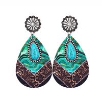 1 Pair Fashion Color Block Water Droplets Pu Leather Alloy Patchwork Turquoise Women's Chandelier Earrings sku image 1