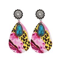1 Pair Fashion Color Block Water Droplets Pu Leather Alloy Patchwork Turquoise Women's Chandelier Earrings sku image 8
