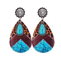 1 Pair Fashion Color Block Water Droplets Pu Leather Alloy Patchwork Turquoise Women's Chandelier Earrings sku image 9