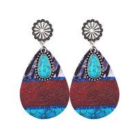 1 Pair Fashion Color Block Water Droplets Pu Leather Alloy Patchwork Turquoise Women's Chandelier Earrings main image 3