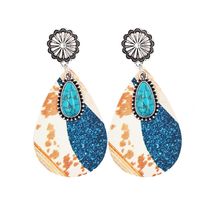 1 Pair Fashion Color Block Water Droplets Pu Leather Alloy Patchwork Turquoise Women's Chandelier Earrings main image 2