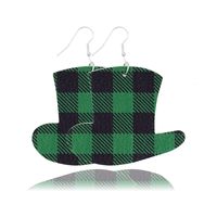 1 Pair Fashion Shamrock Hat Plaid Pu Leather St. Patrick Women's Earrings sku image 1