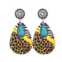 1 Pair Fashion Color Block Water Droplets Pu Leather Alloy Patchwork Turquoise Women's Chandelier Earrings sku image 6