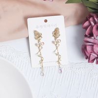1 Pair Fashion Flower Alloy Plating Artificial Pearls Rhinestones Women's Drop Earrings sku image 7