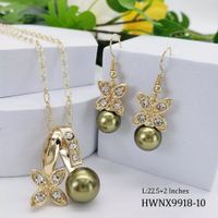 1 Set Retro Geometric Imitation Pearl Metal Inlay Zircon Women's Earrings Necklace main image 4