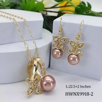 1 Set Retro Geometric Imitation Pearl Metal Inlay Zircon Women's Earrings Necklace sku image 2