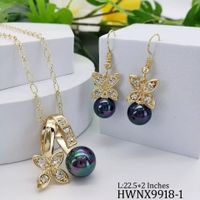 1 Set Retro Geometric Imitation Pearl Metal Inlay Zircon Women's Earrings Necklace main image 2