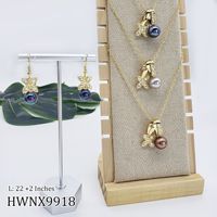 1 Set Retro Geometric Imitation Pearl Metal Inlay Zircon Women's Earrings Necklace main image 3