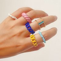 1 Set Fashion Solid Color Alloy Beaded Lacquer Painting Plating Women's Rings main image 3