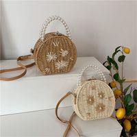 Women's Small Summer Straw Flower Streetwear Pearls Lock Clasp Handbag main image 2