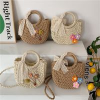 Women's Medium Straw Flower Bow Knot Fashion Weave Oval String Straw Bag main image 1