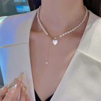 Pearl Retro Simple Necklace Heart Pendant Clavicle Chain Wholesale sku image 9
