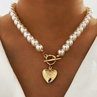 Pearl Retro Simple Necklace Heart Pendant Clavicle Chain Wholesale sku image 3