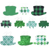 1 Pair Fashion Shamrock Hat Plaid Pu Leather St. Patrick Women's Earrings main image 6