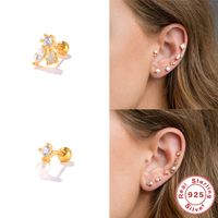 1 Pièce Mode Rond Argent Sterling Incruster Zircon Boucles D'oreilles main image 4