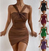 Women's Sheath Dress Sexy Patchwork Pleated Sleeveless Solid Color Short Mini Dress Nightclub main image 6