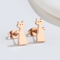 1 Pair Fashion Rabbit Turkey Cat Titanium Steel Plating Hollow Out Ear Studs sku image 11