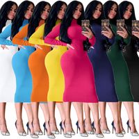 Women's Pencil Skirt Casual High Neck Patchwork Long Sleeve Solid Color Midi Dress Daily main image 6