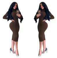 Women's Pencil Skirt Casual High Neck Patchwork Long Sleeve Solid Color Midi Dress Daily main image 4