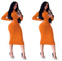 Women's Pencil Skirt Casual High Neck Patchwork Long Sleeve Solid Color Midi Dress Daily main image 3