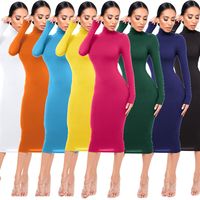 Women's Pencil Skirt Casual High Neck Patchwork Long Sleeve Solid Color Midi Dress Daily main image 2