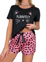Women's Cute Cat Polyester Milk Fiber Shorts Sets main image 5