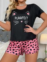 Women's Cute Cat Polyester Milk Fiber Shorts Sets main image 2