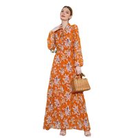 Women's Floral Dress Elegant Shirt Collar Printing Pleated Long Sleeve Flower Maxi Long Dress Casual Daily main image 2