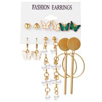 Wholesale Jewelry 1 Set Retro Round Heart Shape Butterfly Imitation Pearl Alloy Shell Earrings sku image 3