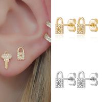 1 Pair Ins Style Lock Copper Inlay Zircon Ear Studs main image 1