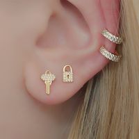 1 Pair Ins Style Lock Copper Inlay Zircon Ear Studs main image 2