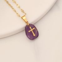 1 Piece Fashion Cross Stainless Steel Natural Stone Pendant Necklace sku image 1